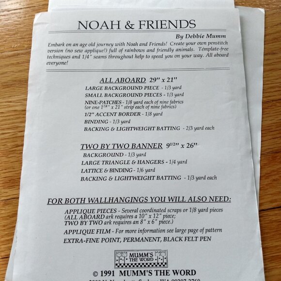 Vintage 90s Noah's Ark Wall Quilt Sewing Pattern by Debbie Mumm - Picture 4 of 7